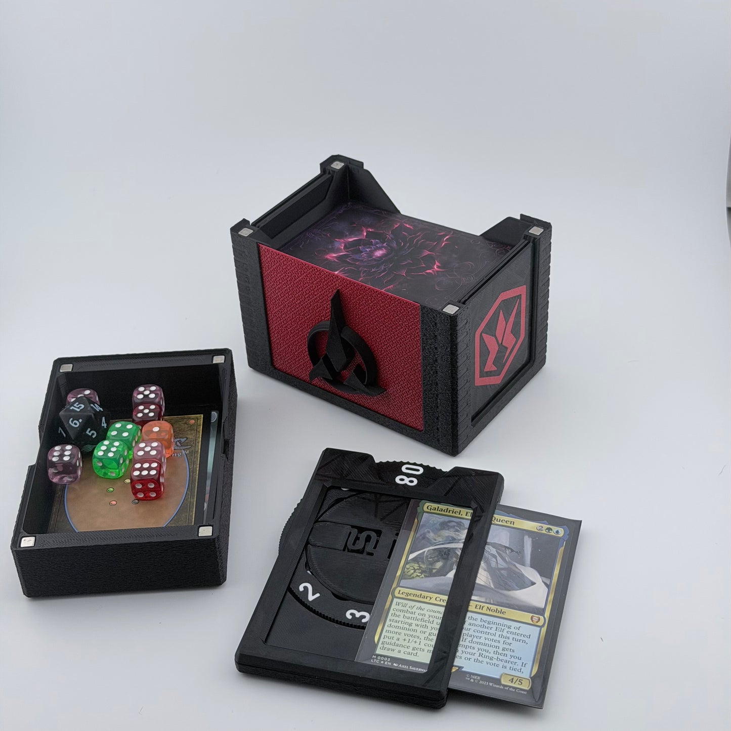 Qapla - Universal DeckDock - Klingon inspired deck box with Counter and Token Tray for Magic The Gathering and more