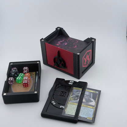 Qapla - Universal DeckDock - Klingon inspired deck box with Counter and Token Tray for Magic The Gathering and more