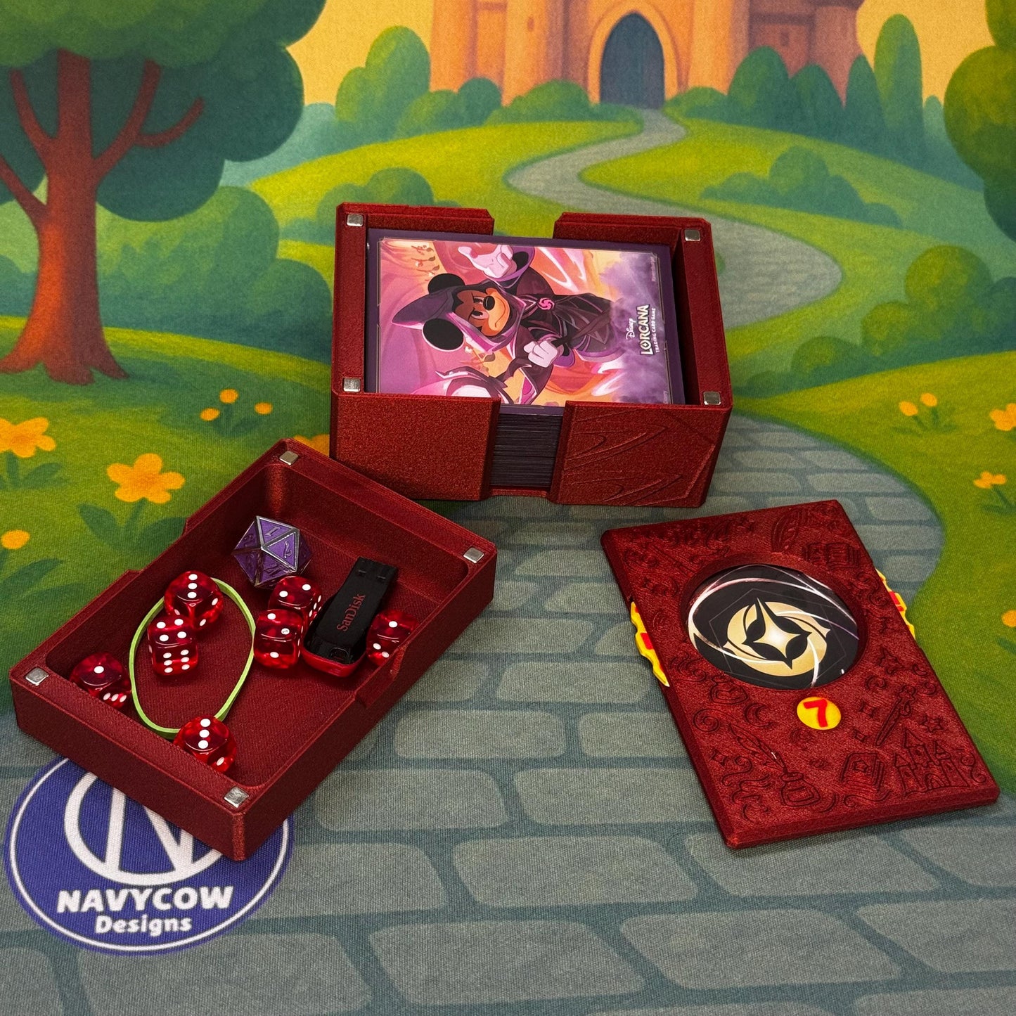 Ruby Lorcana Deck Box: Lore Counter, Token Tray & Card Storage