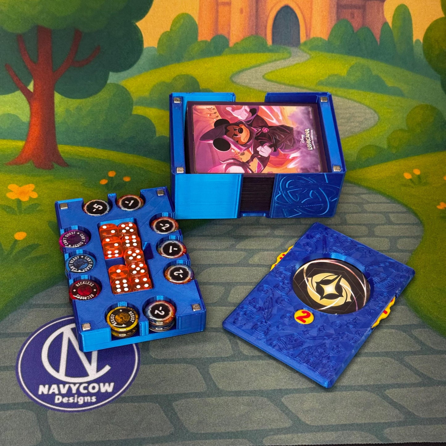Saphir Lorcana Deck Box: Lore-Zähler, Token-Tablett & Kartenaufbewahrung