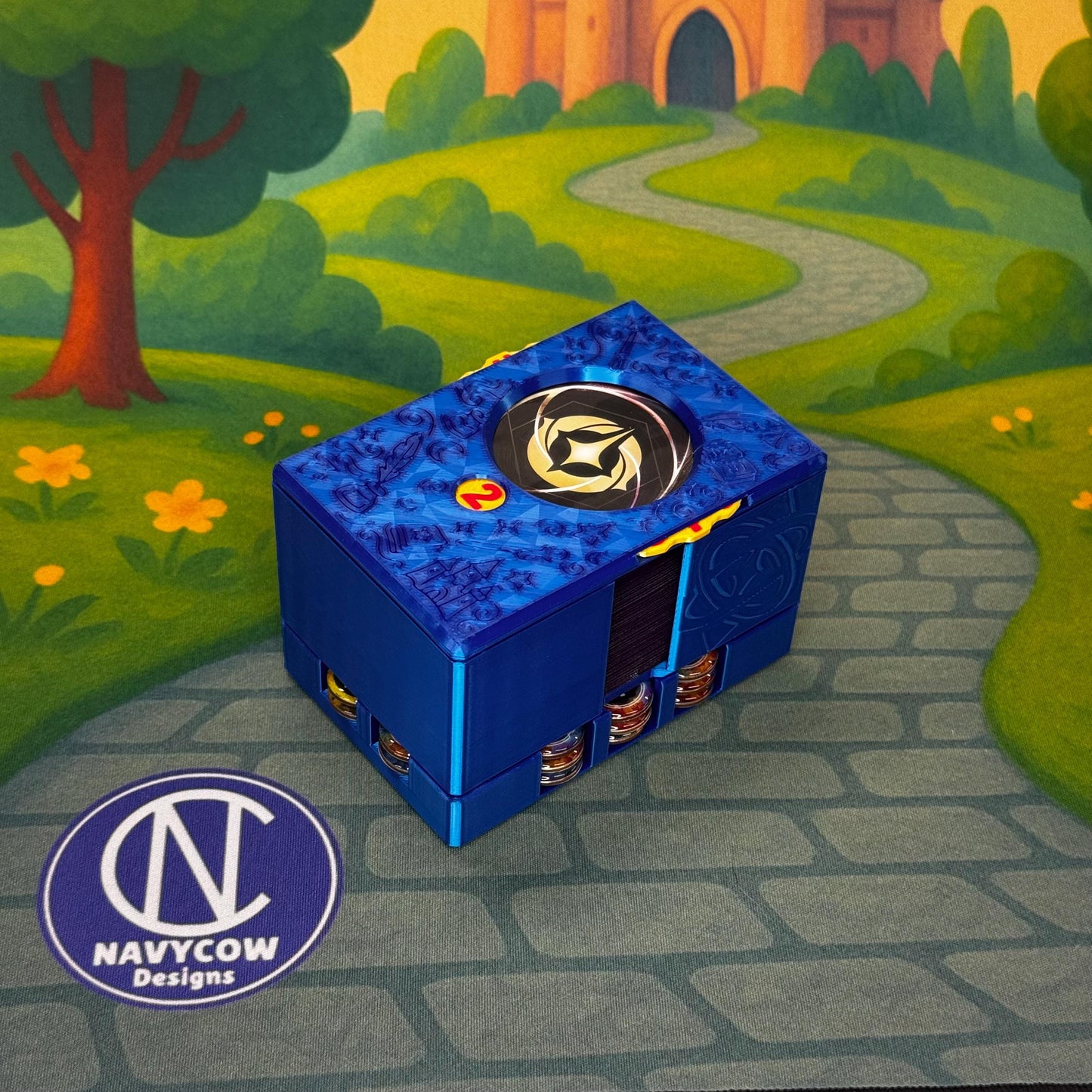 Saphir Lorcana Deck Box: Lore-Zähler, Token-Tablett & Kartenaufbewahrung