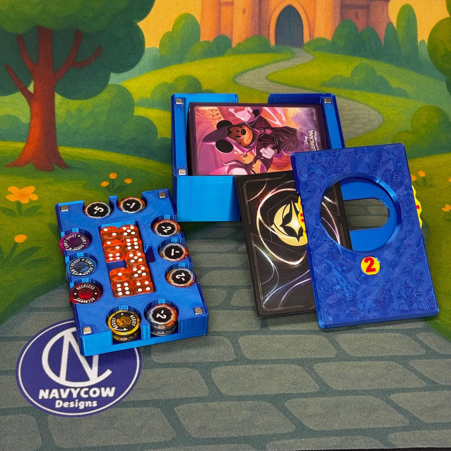 Saphir Lorcana Deck Box: Lore-Zähler, Token-Tablett & Kartenaufbewahrung
