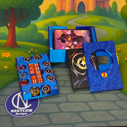 Saphir Lorcana Deck Box: Lore-Zähler, Token-Tablett & Kartenaufbewahrung