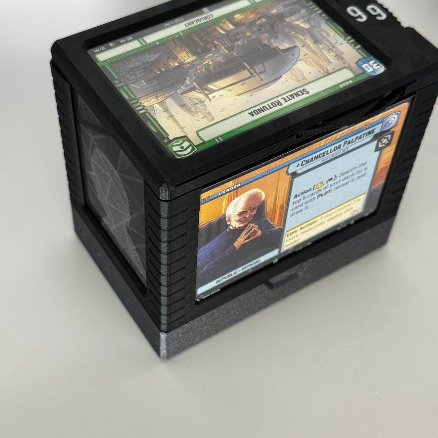 Unlimited Power! - Universal DeckDock - Palpatine inspired  deck box with Counter and Token Tray for Star Wars Unlimited and more